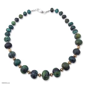 Gold plated chrysocolla necklace, 'Convergence' by 