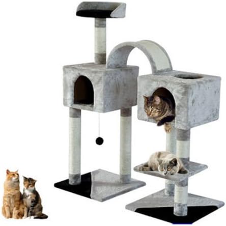 Modern &amp; Fun Kitty Tree Play House c/w Scratch Post &amp; Toy, Gray/Black