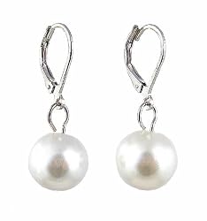 Earrings - E164 - Glass Pearl Drops (10 mm) hung on Silver Tone Leverbacks ~ White