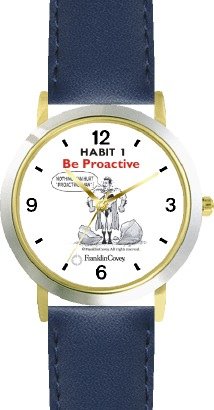 Habit 1 - Proactive Man (English Text) - DELUXE TWO-TONE WATCH from THE 7 HABITS - WATCH COLLECTION BY WATCHBUDDY® - Arabic Numbers - Blue Leather Strap-Size-Children