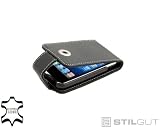 StilGut, Etui Pochette Case relevable en Cuir véritable, Housse de couleur Noir, pour Apple iPhone 3G 3GS 8GB, 16GB & 32GB