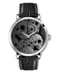 SPRAWL Aanalog Fashion Series Silver Ladies Watches of Genuine Black Leather Strap,Unique Wrist Watch for Women Girls Designed with Skeletons