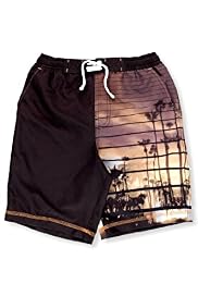 Contrast Drawstring Sunset Print Swim Shorts
