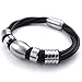 KONOV Jewelry Mens Leather Stainless Steel Bracelet, Charm Cuff Bangle, Black Silver, 8