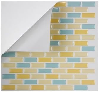Hanhwa Bodaq Decoration Sheets 3d Surface Tiles/brick Style for Renovation Home(pack of 10) (yellow&blue)