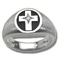 .005 CT YOUNG MENS BLACK ENAMEL WHITE GOLD CROSS RING