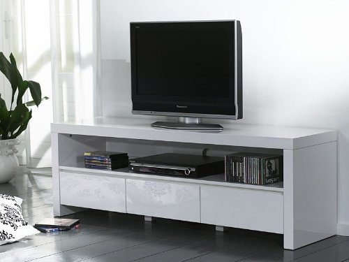 Fernsehregal TV Rack 3 Auszüge weiß Hochglanz Lack