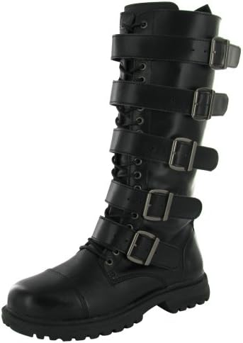 Rivet Head Mens Combat Boots Man Made Leather Mid Calf Buckles Sz 9