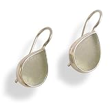 Authentic Sea Glass and Sterling Silver Drop Earrings : Frosty White Glass