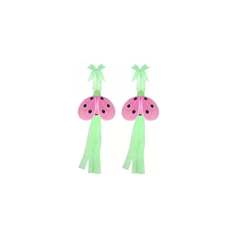 Ladybug Tiebacks Green Pink Shimmer Nylon Ladybugs Tieback Pair