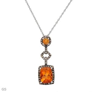 Necklace With 2.50ctw Genuine Citrines and Clean Diamonds Made of White Gold Length 18in