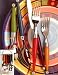 Art Deco Green Blue Red Yellow 20 Piece Flatware Silverware Set