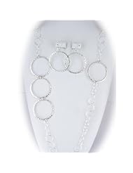 Sterling Silver Flat Hammered Circle Large Links 42 Inch Long Necklace Earrings Italy