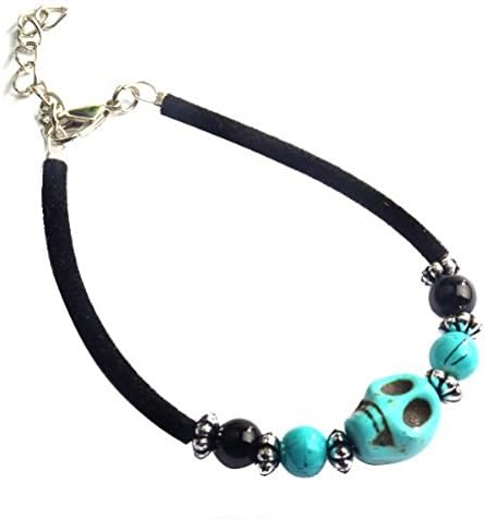 Tibetan Skull Bracelet, hand crafted howlite turquoise punk skull style Bracelet