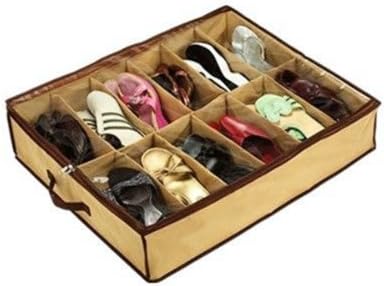 12Pairs Shoes Organizer Holder Fabric Bag Intake Under Bed/Closet Storage Box