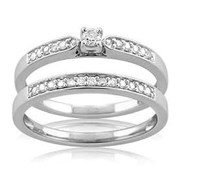 Ensemble Bague de fiançailles et alliance - Femme - Or blanc (9 cts) 3.65 Gr - Diamant - T 54
