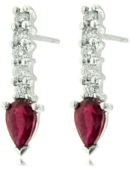 14k White Gold Ruby Gemstone and Diamond Earring, Birthstone of July