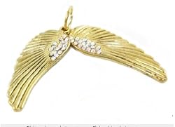 Double Angel Wings Charm or Pendant with Aurora Borealis Crystals - Gold Finish
