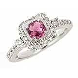 1.20ct Pink Tourmaline and Diamond Engagement Ring Vintage Style 14 K White Gold