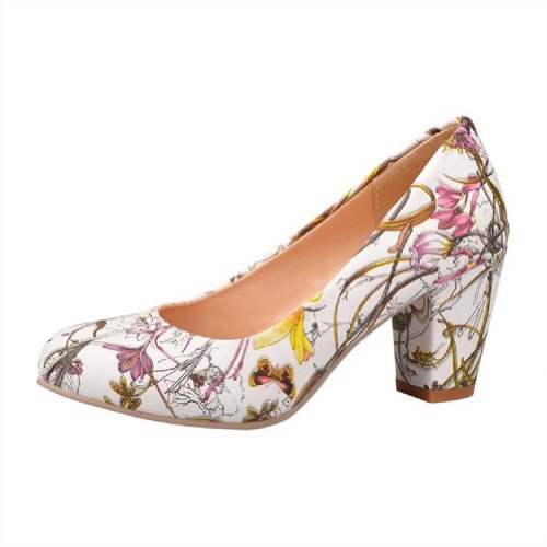 Charm Foot Fashion Floral Print Womens Chunky High Heel Pumps