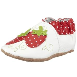 Robeez Strawberry Soft Sole Baby Shoes, White, 6-12 Months (2.5-4 Months US Baby)