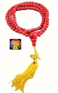 Red Jade Prayer Beads Mala and Copyrighted Tibetan Mantra Buddha Eye Magnet