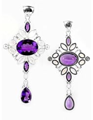 Sterling Silver Pendant with Rainbow-moonstone,mother of Pearl,amethyst