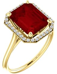 10K Yellow Gold 10.00x8.00mm Emerald Cut Chatham Created Ruby and Diamond Halo-Style Ring -- LIFETIME WARRANTY