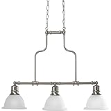 Progress Lighting P4282-09 3-Light Linear Chandelier with White Etched Glass, Brushed Nickel