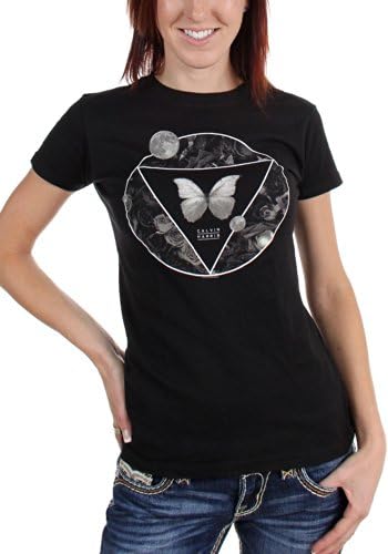 Calvin Harris - Juniors Butterfly Tissue T-Shirt, Size: Large, Color: Black