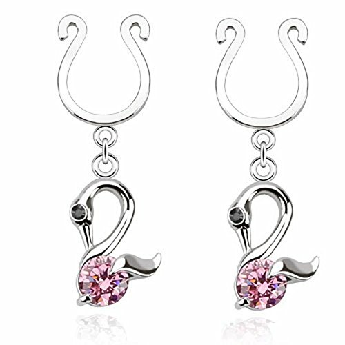 Nipple rings non pierce pair clip on nipple ring swan d…