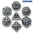 Q-Workshop Polyhedral 7-Die Set: Carved Skull Dice Set (White and Black)