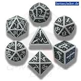 Q-Workshop Polyhedral 7-Die Set: Carved Skull Dice Set (White and Black)