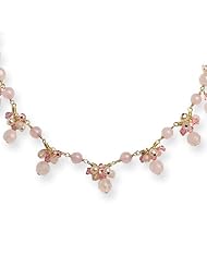 Sterling Silver & Vermeil Rose Qtz/Pink Crystal/Cultured Pearl Necklace