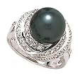 14k White Gold, Diamond & Tahitian Black Pearl Ring (0.43ctw)- Sizes 6-8