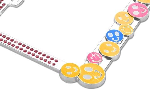 Valor Auto Companion LPF2MC015PNK Multi-Colored Happy Face Design Metal License Plate Frame with Pink Crystals