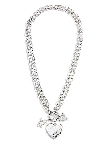GUESS Women's Silver-Tone GUESS Heart Link Necklace