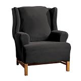 Casual Home Stretch Ribbed Wing Chair Slipcover - Ebony