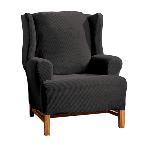 Casual Home Stretch Ribbed Wing Chair Slipcover - Ebony