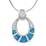 Tressa Sterling Silver CZ and Blue Opal Oval Necklace