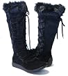 Furry Knee Lace up Winter Boots Moccasin Women Black
