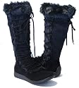 Furry Knee Lace up Winter Boots Moccasin Women Black
