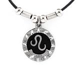 Leo Pewter Pendant on Beaded Leather Necklace - Earth Spirit Necklace