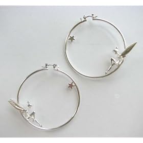 Disney Couture Silver Plated Hoop Earrings With Reclining Tinkerbell ! 08 Kidada Jones Newest...