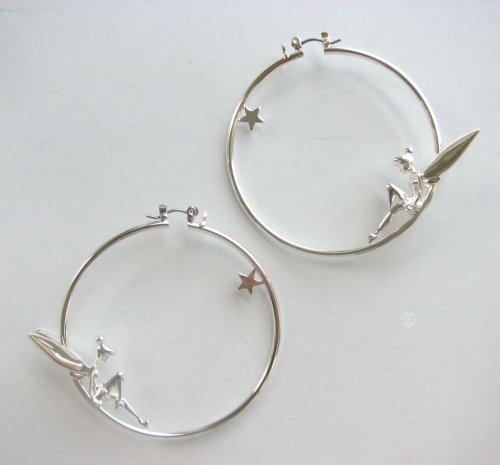 Click here to buy Disney Couture Silver Plated Hoop Earrings With Reclining Tinkerbell ! 08 Kidada Jones Newest... by Disney Couture.