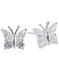 Sterling Silver Clear Simulated Diamond Butterfly Stud Earrings
