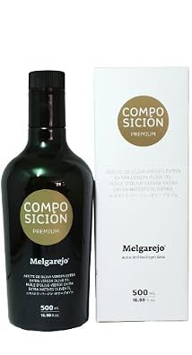 Melgarejo Composicion Premium Blend- Award Winning Cold Pressed EVOO Extra Virgin Olive Oil, 2012-2013 Harvest, 17-Ounce Black Glass bottle