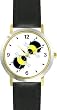 Two Bees Kissing - Bee or Bumblebee - JP - WATCHBUDDY&reg; DELUXE TWO-TONE THEME WATCH - Arabic Numbers - Black Leather Strap-Size-Women's Size-Small