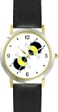 Two Bees Kissing - Bee or Bumblebee - JP - WATCHBUDDY&reg; DELUXE TWO-TONE THEME WATCH - Arabic Numbers - Black Leather Strap-Size-Women's Size-Small