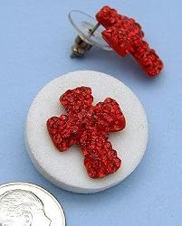 Cross with Red Crystal Studs Earrings - Red Cross Earrings